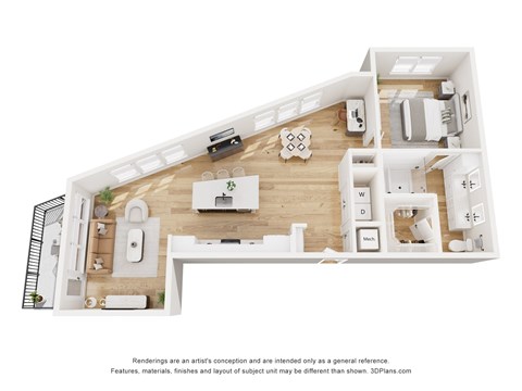 Floor plan for 1 bed, 1 bath, 1082 sqft